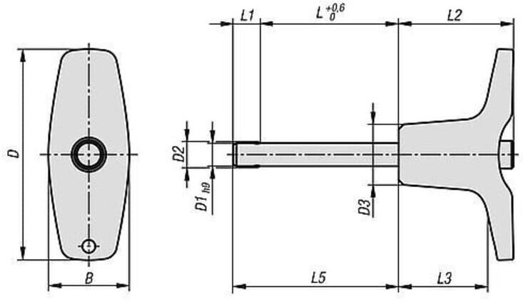 KIPP Kugelsperrbolzen mit T-Griff 16mm 70mm Edelstahl (K0793.208216070)