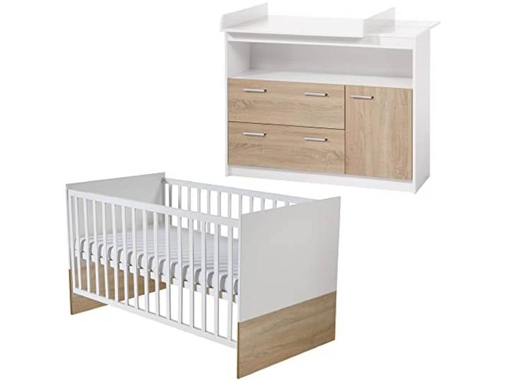 roba Kinderzimmerset 'Gabriella', 2-teilig, enthält Babybett 70x140cm & breite Wickelkommode, bicolor