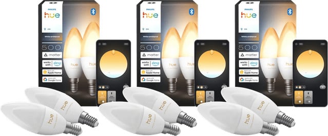 Philips Hue White Ambiance LED Kaarslamp E14 6-pack