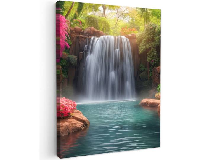 LEINWANDBILD Wasserfall - Natur - Pflanzen - Dschungel - Wasser Wandbild Wohnzimmer 60x80 cm