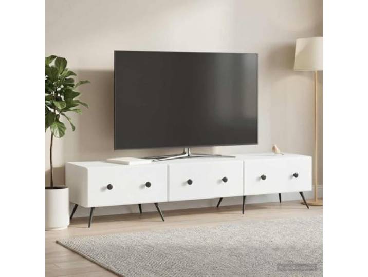 GKMBCVDFR TV-Schrank mit Schubladen Weiß 147 x 34,5 x 30 cm Holzwerkstoff Mit Schubladen und Regalen, Mediaplayer-Ablage, kompaktes Design, Montage erforderlich, viel Stauraum