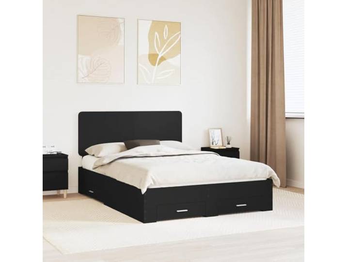 Stabiles Holzwerkstoff Speicherbett Elegantes Kopfteil für Schlafzimmer 140 Bettrahmen mit Kopfteil Schwarz 140 x 190 cm Holzwerkstoff Bettgestell mit Schubladen Stauraum Lattenrost Schlafzimmer Möbel