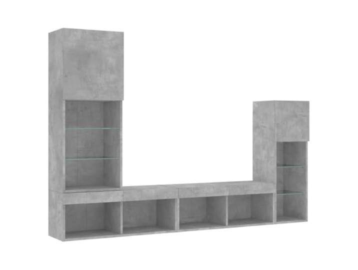 vidaXL Wohnwand 4-tlg., Schrankwand mit viel Stauraum, Anbauwand mit LED-Beleuchtung, Wandmontage Fernsehschrank Wohnzimmer Set Schrank, Betongrau Holzwerkstoff