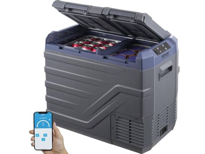 VEVOR Autokühlschrank, tragbarer 40-Liter-Gefrierschrank mit zwei Zonen, einstellbarer -20 °C bis 20 °C, 12/24 V DC 100–240 V AC, Kompressorkühler für den Außenbereich, Camping, Wohnmobil