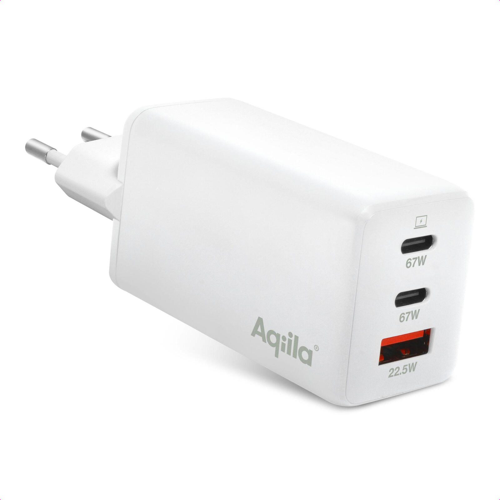 Aqiila® CHARGEBIRD 67W USB-A, 2x USB-C Ladeadapter W3, weiß AQWCW3PBI65W911