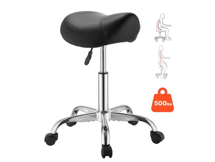 Tabouret Selle de Cheval-VEVOR-Charge 226 8 kg Tabouret de Travail à Roulettes Pivotant à 360° Hauteur Réglable pour Bureau