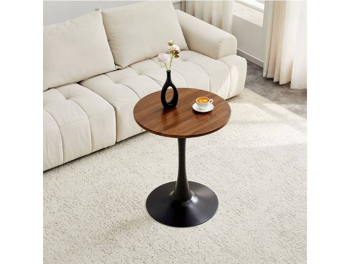SENVIRO table d appoint ronde style Mid Century noyer et noir 60x72cm Black Walnut