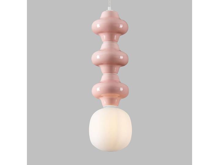 Suspension Clio type C Ø 18cm Rose foncé/Rose céramique / verre opale LED G9