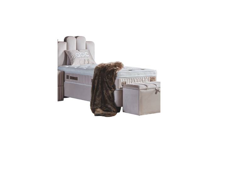 Premium Einzel Boxspringbett „Jazzlyn“ inkl. Matratze & Topper Light Beige 90 x 200 cm ABC Bedding