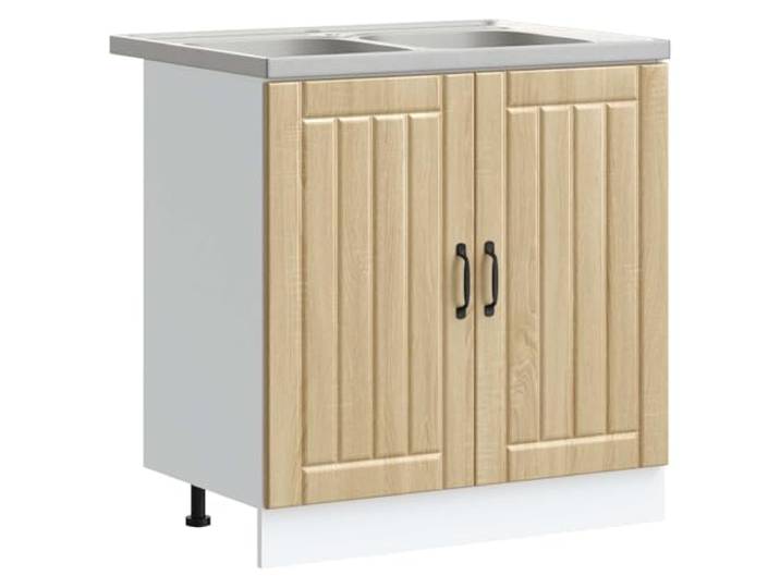 HKTMGDNG Spülschrank mit Waschbecken Lucca Sonoma Eiche 80x46 cm 2 Stk Kompakter Küchenunterschrank aus Holzwerkstoff mit geräumigen Fächern, zwei Türen, Bügelgriffen und Spülbecken Set.