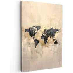 LEINWANDBILD Weltkarte - Gold - Schwarz - Abstrakt Wanddeko 40x60 cm