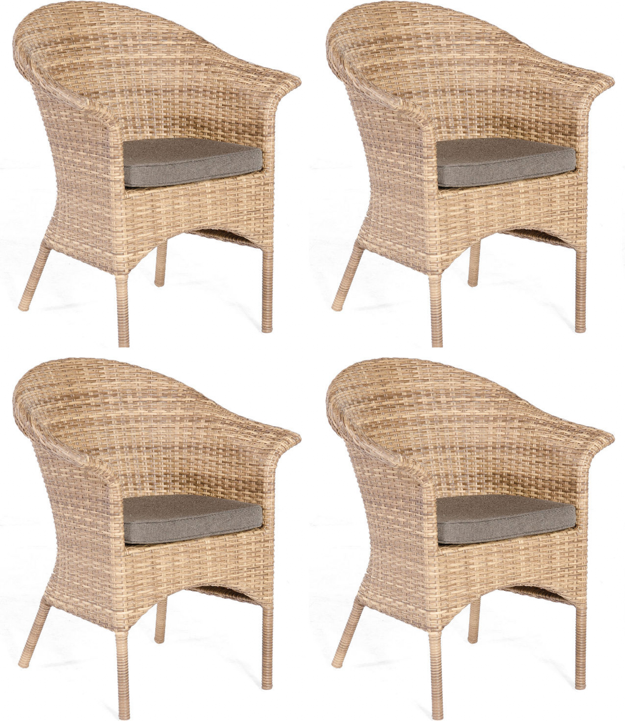 Sonnenpartner 4er-Set Garten-Sessel Cayman Aluminium mit Polyrattan natura-antik Gartenstuhl