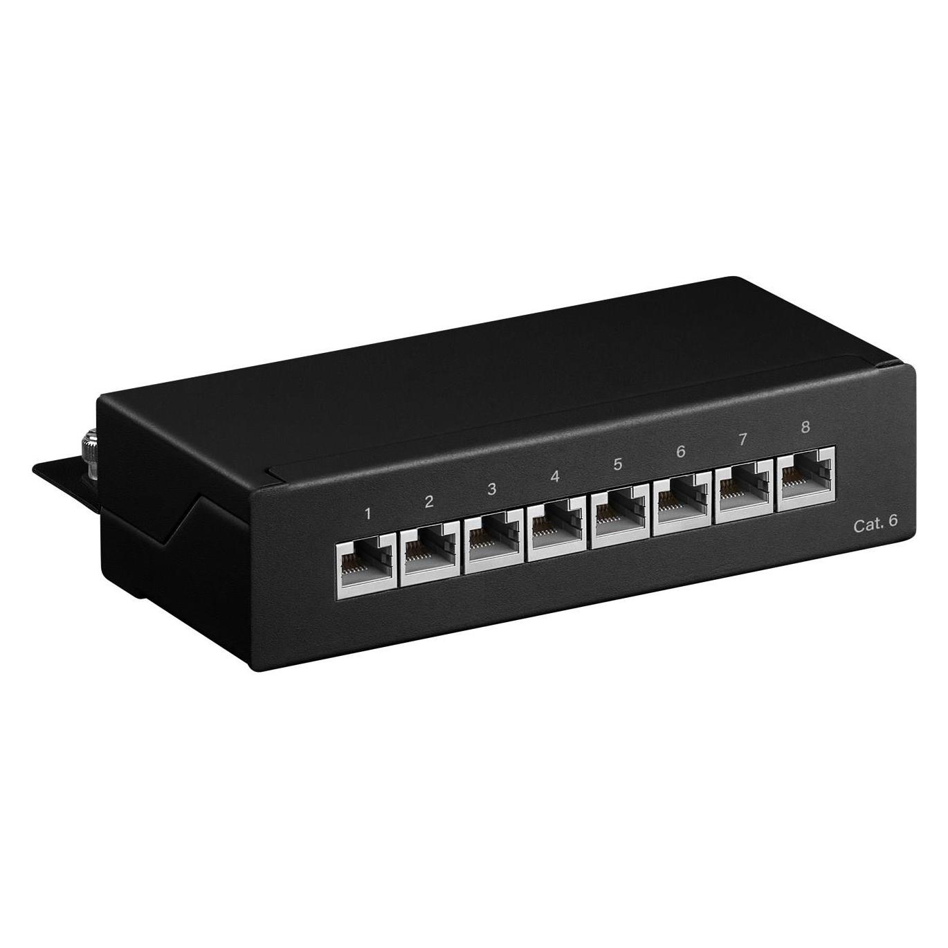 Goobay CAT 6 Mini/Desktop Patch Panel, 8 Port, Schwarz (96105)