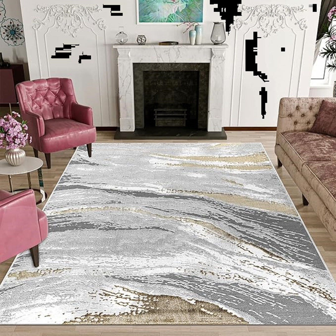 ZASH LONDON Abstract Flatweave Shaggy Area Rug Yellow Rectangle 200 x 290 cm