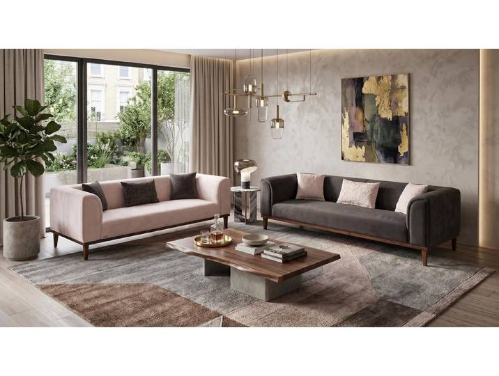 Xlmoebel Polstergarnitur Modernes beige-graues Sofa-Set Sofas Stoffsofas Designersofas, (2-tlg., 3-2)