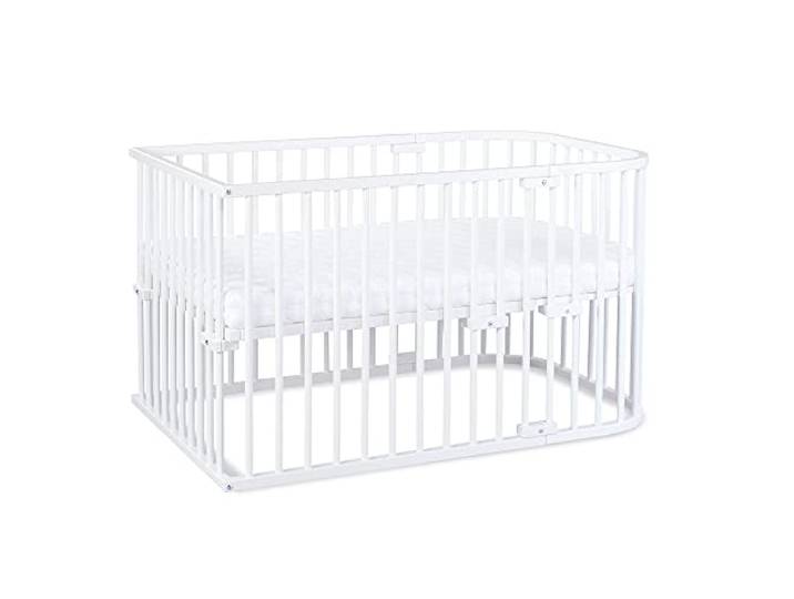babybay Original Beistellbett aus massivem Buchenholz/kompakt & verwandelbar/Kinderbett Höhe stufenlos verstellbar & umweltfreundlich/mitwachsendes Babybett (weiß lackiert) / Kinderbettset
