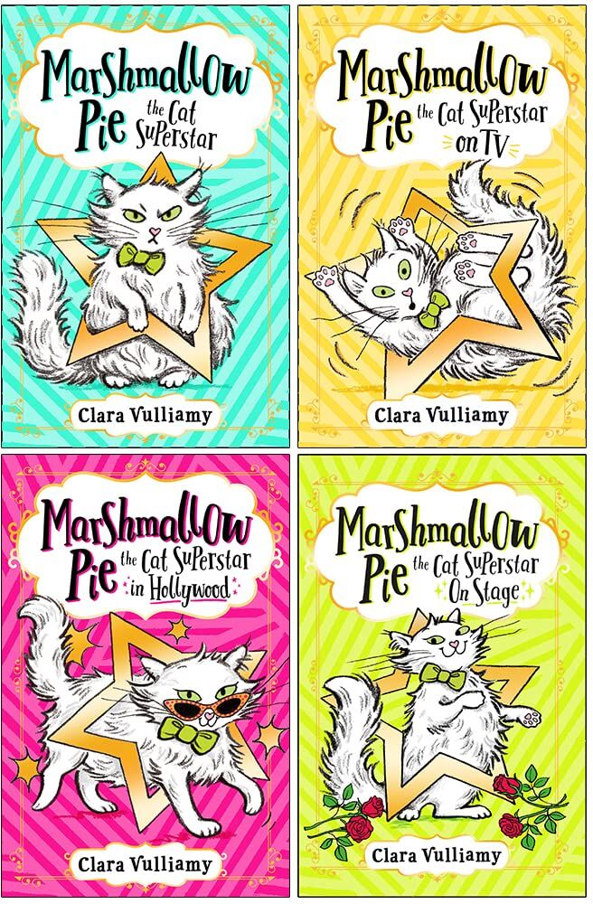 HARPERCOLLINS Marshmallow Pie the Cat Superstar Series 4 Books Collection Set By Clara Vulliamy (Marshmallow Pie The Cat Superstar, On TV, in Hollywood, On Stage)