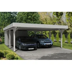 Skan Holz Spessart Doppelcarport mit Abstellraum Gr.2 611x846cm weiss Holzcarport