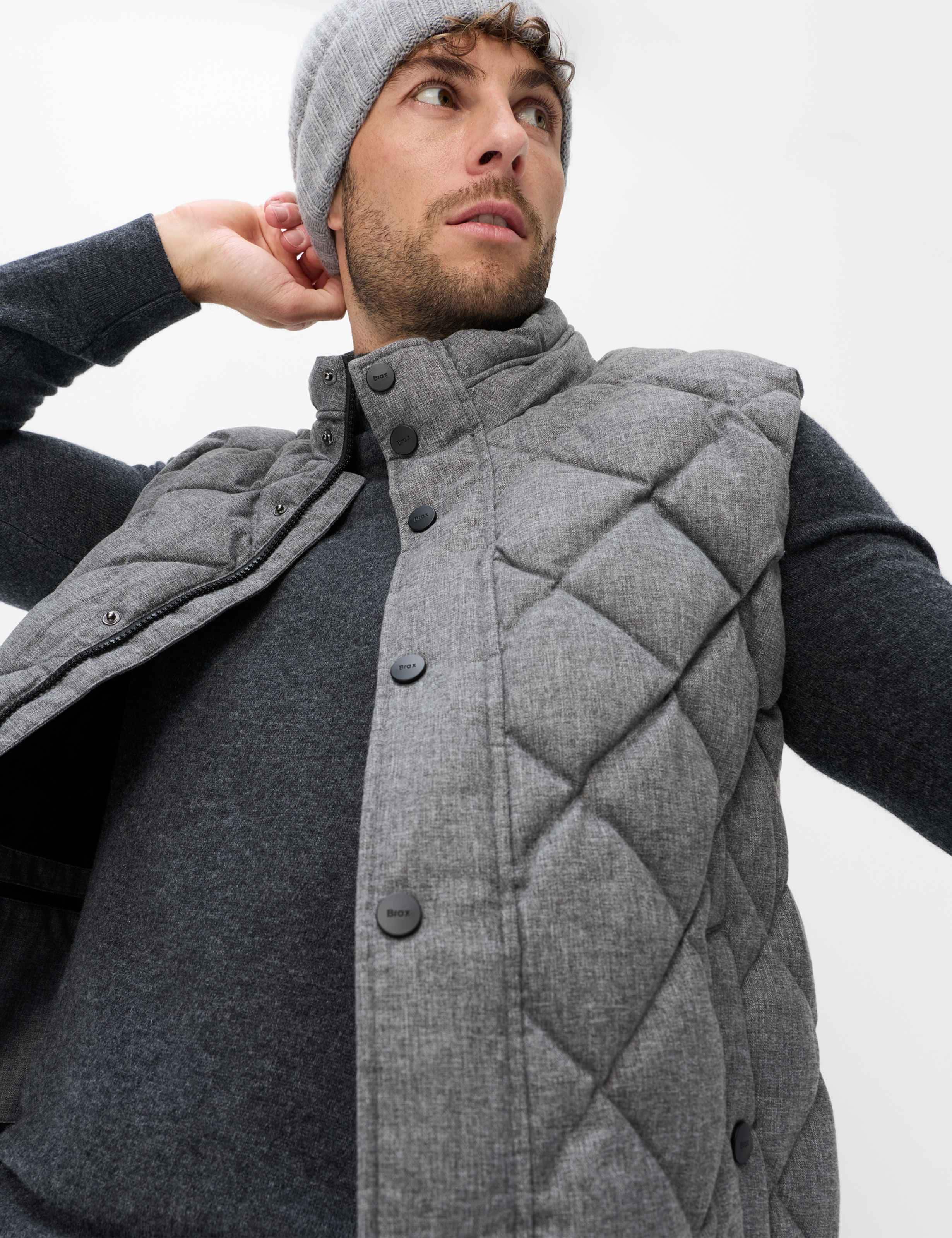 Steppweste BRAX "Style JACK", Herren, Gr. XL, grau, Web, 100% Polyester, Westen Steppweste, Woo.Look: Steppweste in Techno-Qualität