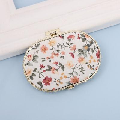 Fusion Finds Vintage Floral Pocket Mirror Foldable Compact Makeup Mirror Portable Travel Beauty Accessory ellipse white