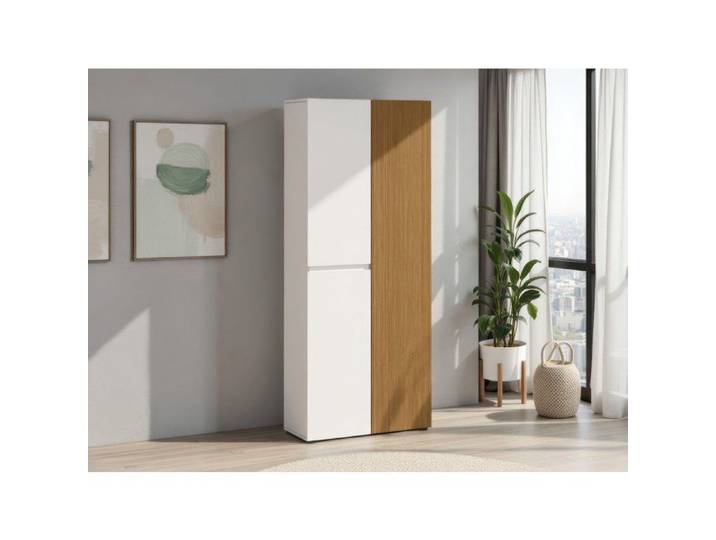 Grand Armoire Polyvalente Palasio Dmora en Bois Mélaminé Blanc Brillant 80x200h cm
