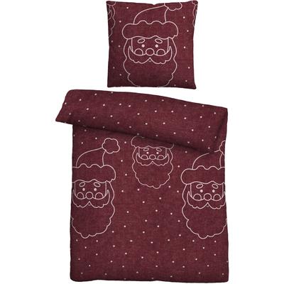 Bettwäsche BIBERNA "Xmas", rot (burgund), B/L: 135cm x 200cm, 1 Stk., 1 Stk., Flanell, B/L: 80cm x 80cm, 2 Stk., Flanell, Obermaterial: 100% Baumwolle, Bettwäsche, Bettwäsche, kuschelig warm, weich, Melange, 100% Baumwolle, made in Germany