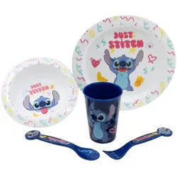 Disney Stitch - 5dílná Set nádobí für Mikrowellen- trouby aus der Kollektion Palms (Teller, miska, Becher, vidlička, Löffel)
