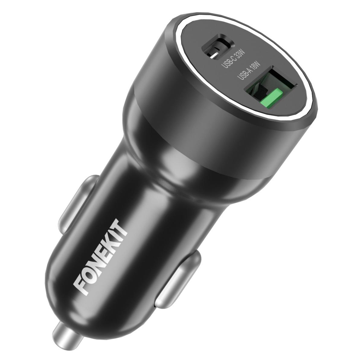 FoneKit 51W Car Charger, USB-C + USB-A (PD-210PTP)