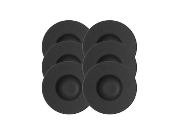 Villeroy & Boch – Manufacture Rock Pastateller, 6 Teller,Premium Porzellan, Spülmaschinen-, Mikrowellensicher, Schwarz