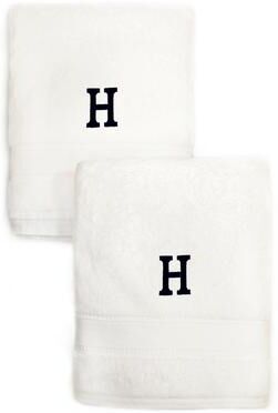 Authentic Hotel and Spa 2-piece White Turkish Cotton Hand Towels with Black Monogrammed Initial
