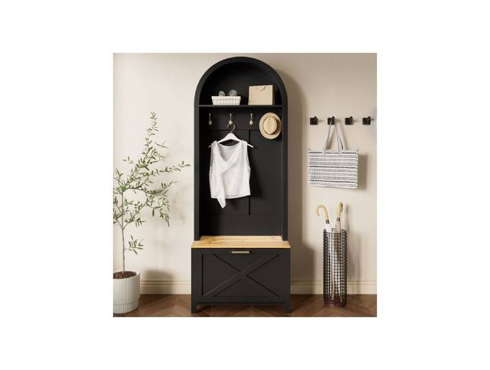 Armoire vestiaire design moderne MDF solide étagère crochets pieds métalliques pour entrée