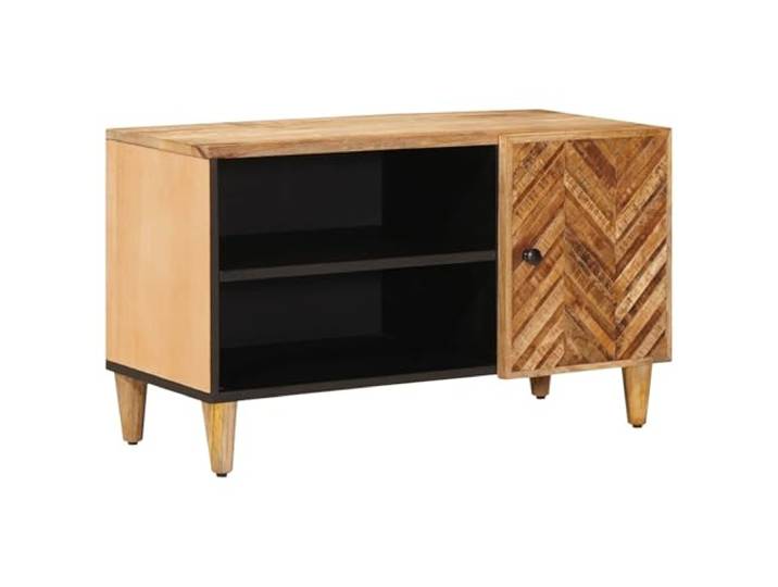 GHVBNMF TV-Schrank 80x31,5x46 cm Mangoholz Braun Lowboard Kompakte TV-Bank aus Massivholz Mango mit Messingknopf und Fach, ideal für stilvolles Wohnen im Wohnzimmer.