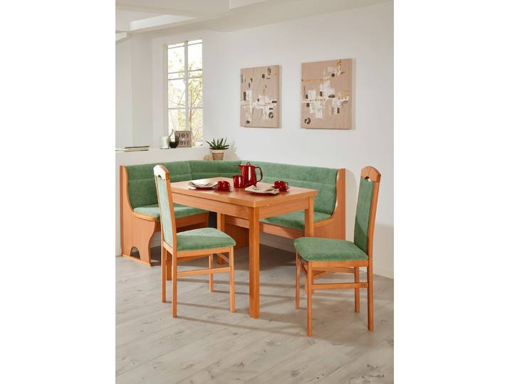 Stilvolle Esszimmermöbel, Buche-Grün, Eckbankgruppe, 4-teilig, groß