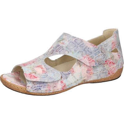 Sandale WALDLÄUFER "Heliett", Damen, Gr. 6,5, Leder, bunt (pastell multicolor), Veloursleder, mehrfarbig, Schuhe Sandale, Sommerschuh, Sandalette, Keilabsatz, geschlossene Ferse, H-Weite