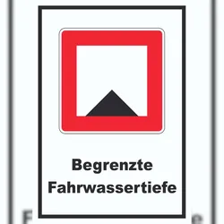 HB-Druck Begrenzte Fahrwassertiefe Tiefe unter Wassserspiegel begrenzt Symbol und Text A2 (420x594mm)
