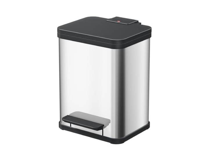 Hailo Öko duo Plus M Tret-Mülltrenner - freistehender 2 x 9 Liter Doppelmülleimer aus Edelstahl - Mülltrennsystem mit soft close Deckel - 2-fach Abfalltrenner für die Küche