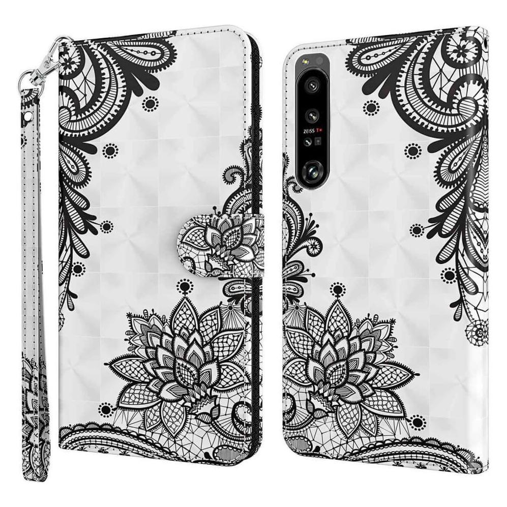 Cover-Discount Sony Xperia 1 IV - Leder Hülle Blumen schwarz (Sony Xperia 1 IV) (660103680I)