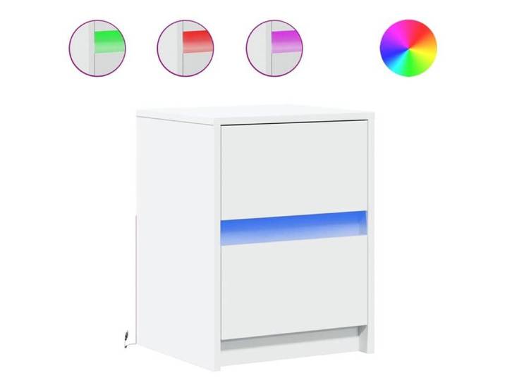NOUVEAU Commode Chambre - Armoires de chevet et lumières LED 2pcs - Anti l'humidité - blanc - Bois d'ingénierie - 38x34x50cm  97151