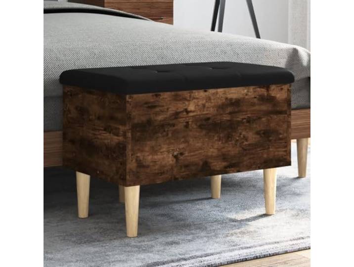 TEKGHUT Sitzbank mit Stauraum Räuchereiche 62x42x46 cm Holzwerkstoff Gepolstertes Sitzkissen, stabiler Holzrahmen, offen haltbarer Deckel, bis 110 kg belastbar, vielseitig nutzbar