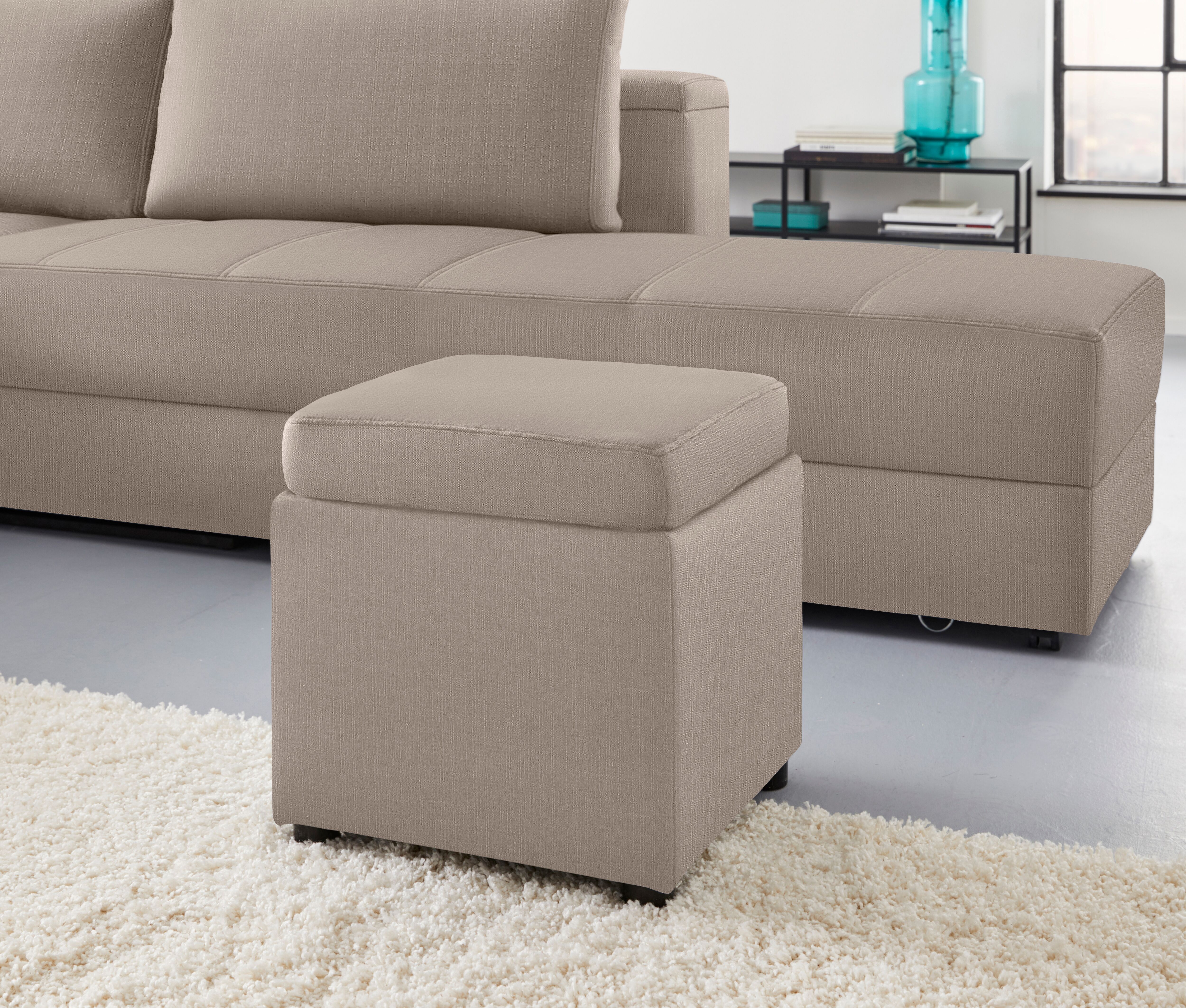 Hocker "LooksIII", beige, B:45cm H:47cm T:45cm, LOOKS BY WOLFGANG JOOP, Hocker, Hocker, inklusive Stauraum, wandelbar zum Tisch beige B/H/T: 45cm x 47cm x 45cm, Struktur