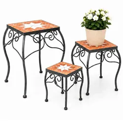 DanDiBo Blumenständer Mosaik Eckig 3er Set 12015 Pflanzenständer für Draußen Blumenhocker Outdoor Beistelltisch Pflanzenhocker