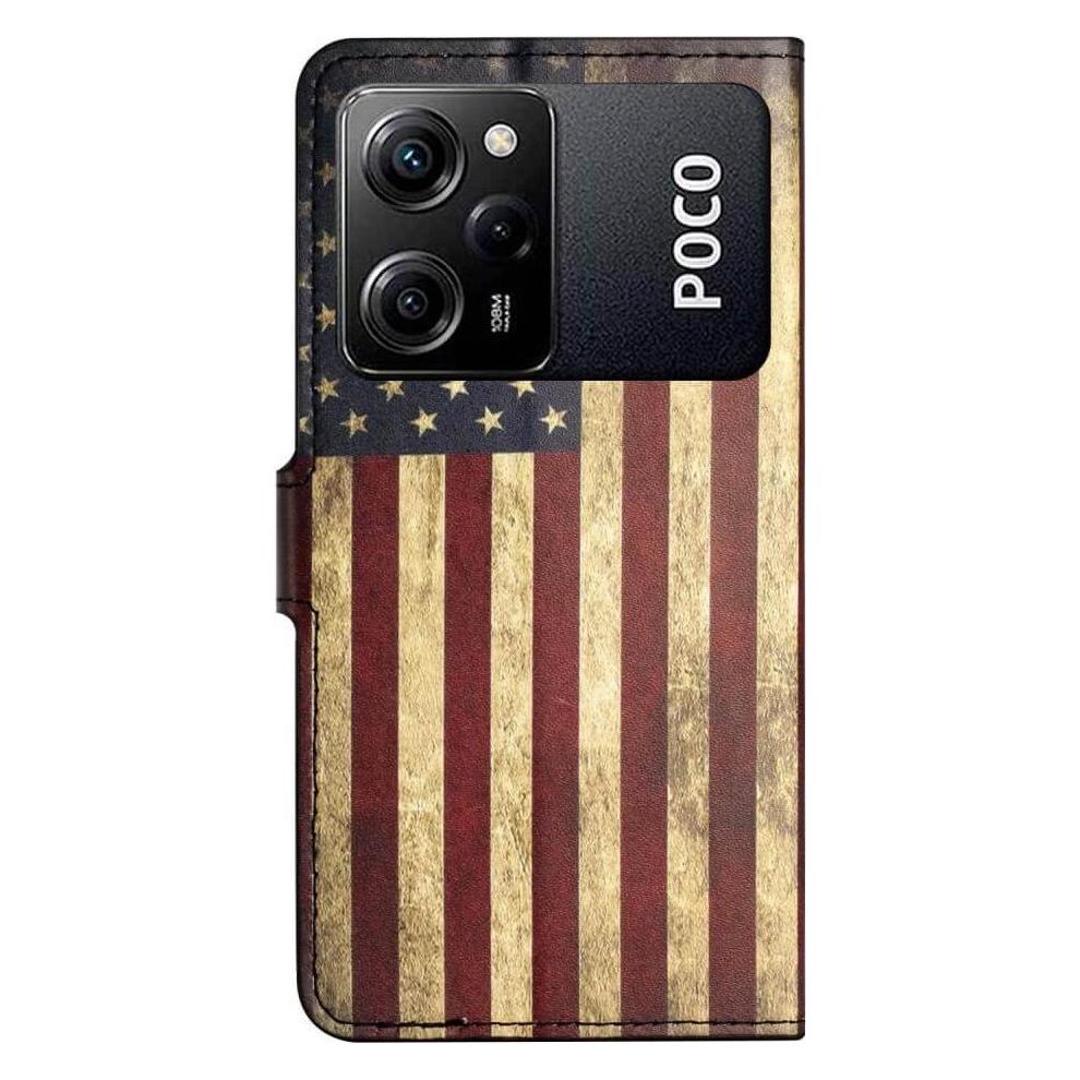 Cover-Discount Xiaomi Poco X5 Pro - Leder Etui Hülle USA Amerika Flagge (Xiaomi Poco X5 Pro, Xiaomi Redmi Note 12 Pro 5G) (660128686N)