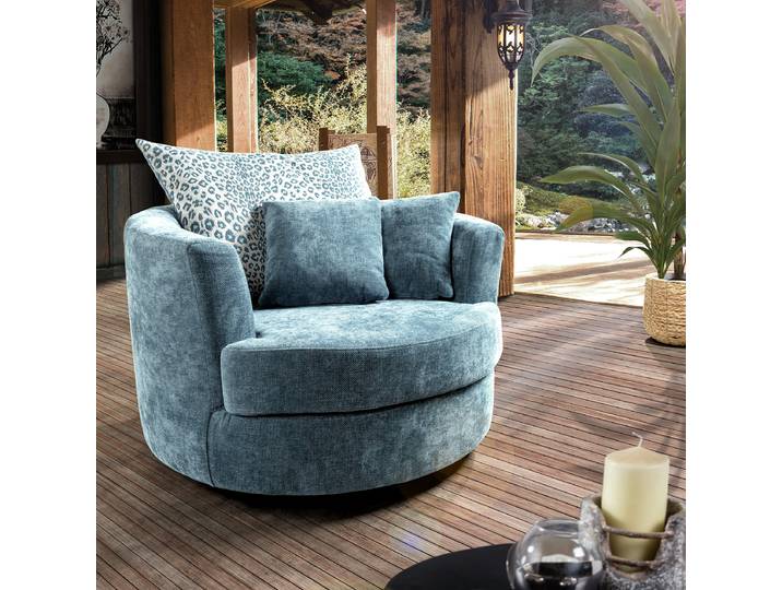 Fauteuil lounge pivotant Bleu Tissu structuré Ecrin 115 x 105 x 115cm
