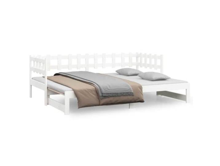 KTHLBRH Dormeuse ausziehbar weiß 2 x 90 x 200 cm Massivholz Kiefer Massives Kiefernholz, Lattenrost, für Sofa und Bett, 2 Matratzen 90 x 200 cm, Gestell ohne Matratze, Bedienungsanleitung