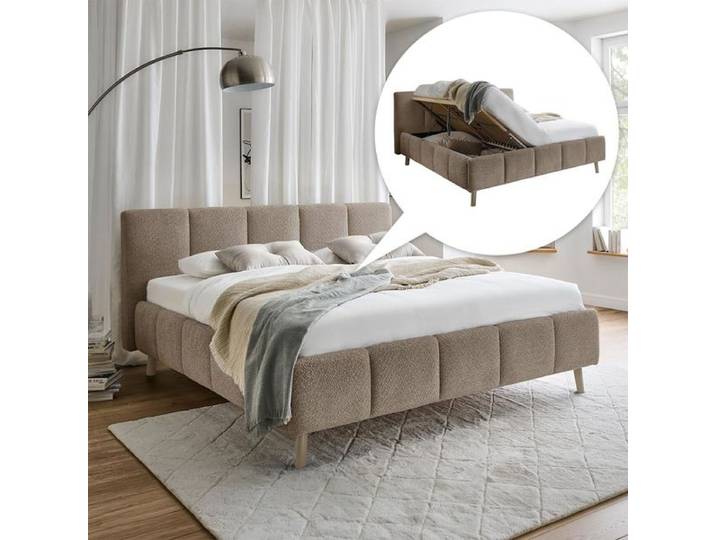 Polsterbett Malven Komfort Bouclé mit Bettkasten und Lattenrost 180x200 cm Braun modern