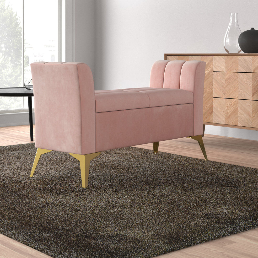 Hykkon Thierry 121cm Wide Velvet Tufted Rectangle Solid Colour Ottoman with Storage Blush Pink 67cm H X 121cm W X 45.5cm D