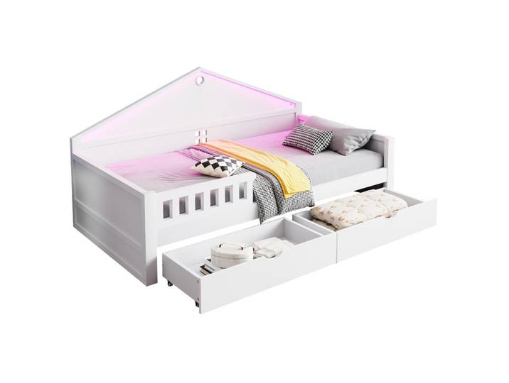Flora Grace Kinderbett 90/200 cm in Weiß mit LED-Beleuchtung und 2 Schubladen, Holz, 90x200 cm, Babymöbel & Kindermöbel, Kinderzimmer & Jugendzimmer, Kinderbetten