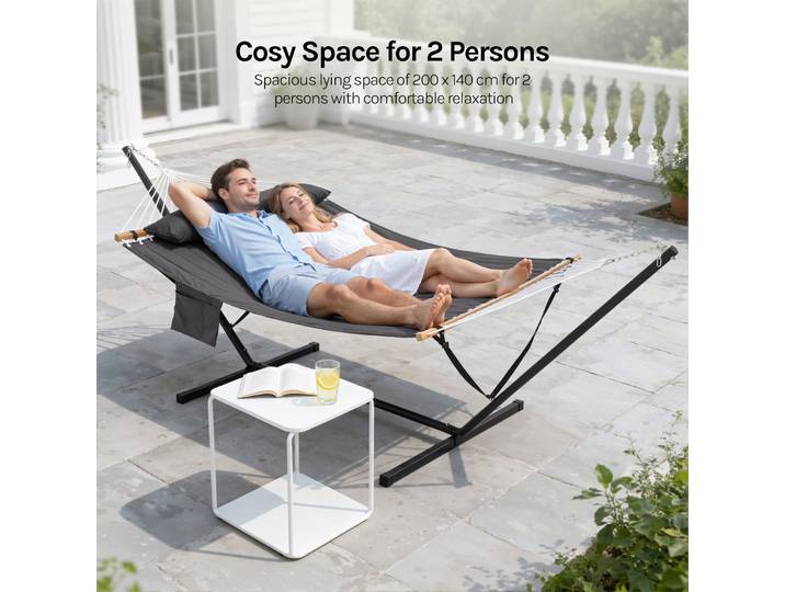 WOLTU Hamac de camping avec cadre, hamac double avec poche latérale et coussin pour 2 personnes, patio, balcon