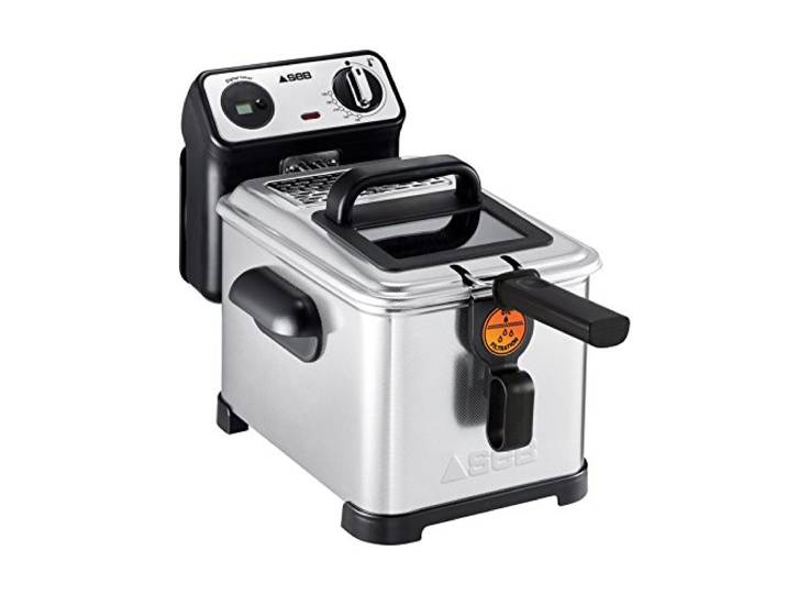 SEB Fritteuse Semi Tefal FR501000 Family Pro 3L Kaltzone + Bullauge + Digitaler Timer + regelbarer Thermostat, 2400 W, 3 Liter, Schwarz, Edelstahl 4 l Digitaler Timer silber