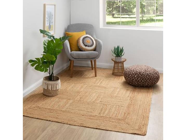Steffensmeier Jute Teppich Goa Rechteckig Wohnzimmer, Flur, Eingangsbereich, Naturfaser, hangeflochten, Bordüre, Größe: 200x240 cm